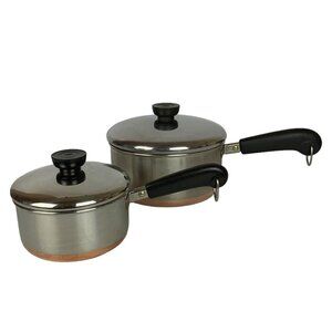 Revere Ware Saucepan Lot 2 qt and 1 qt Copper Clad Stainless Steel Vtg 80s